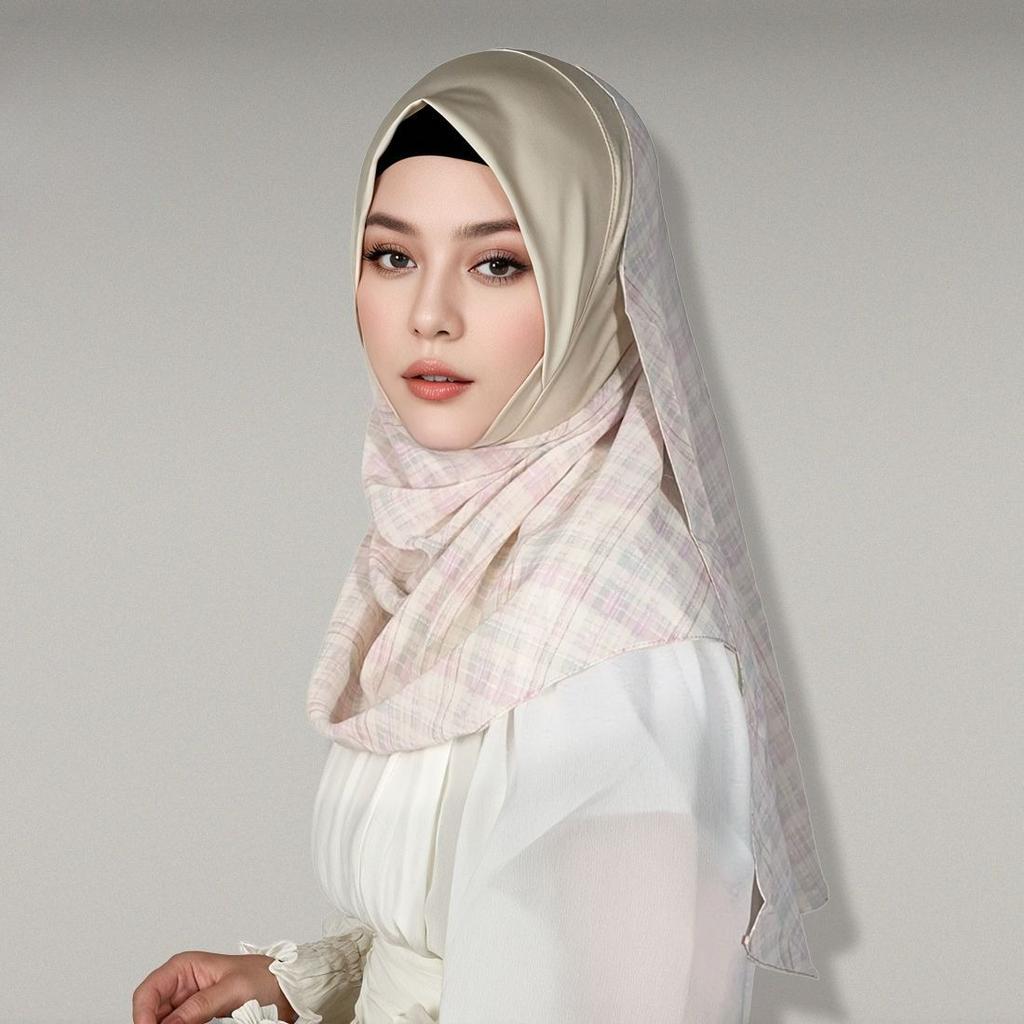 Hijabs Women Muslim Plaid Chiffon Scarf Sweet College Style Plaid Yarn Headscarf Sunscreen Shawl