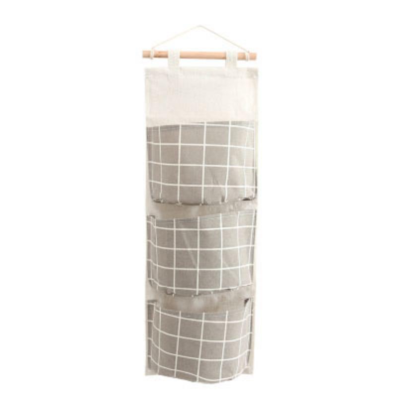 Cotton and Linen Multi-layer 3-cell Storage Bag Wall Storage Bag Cloth Hanging Bag Behind The Dormitory Door Hanging Bag