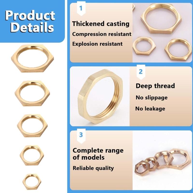 20Pieces Hexagonal Brass Fasteners Corrosions Resisent Plumbing Nuts for Faucet Washer Machine Pipe Joints Use