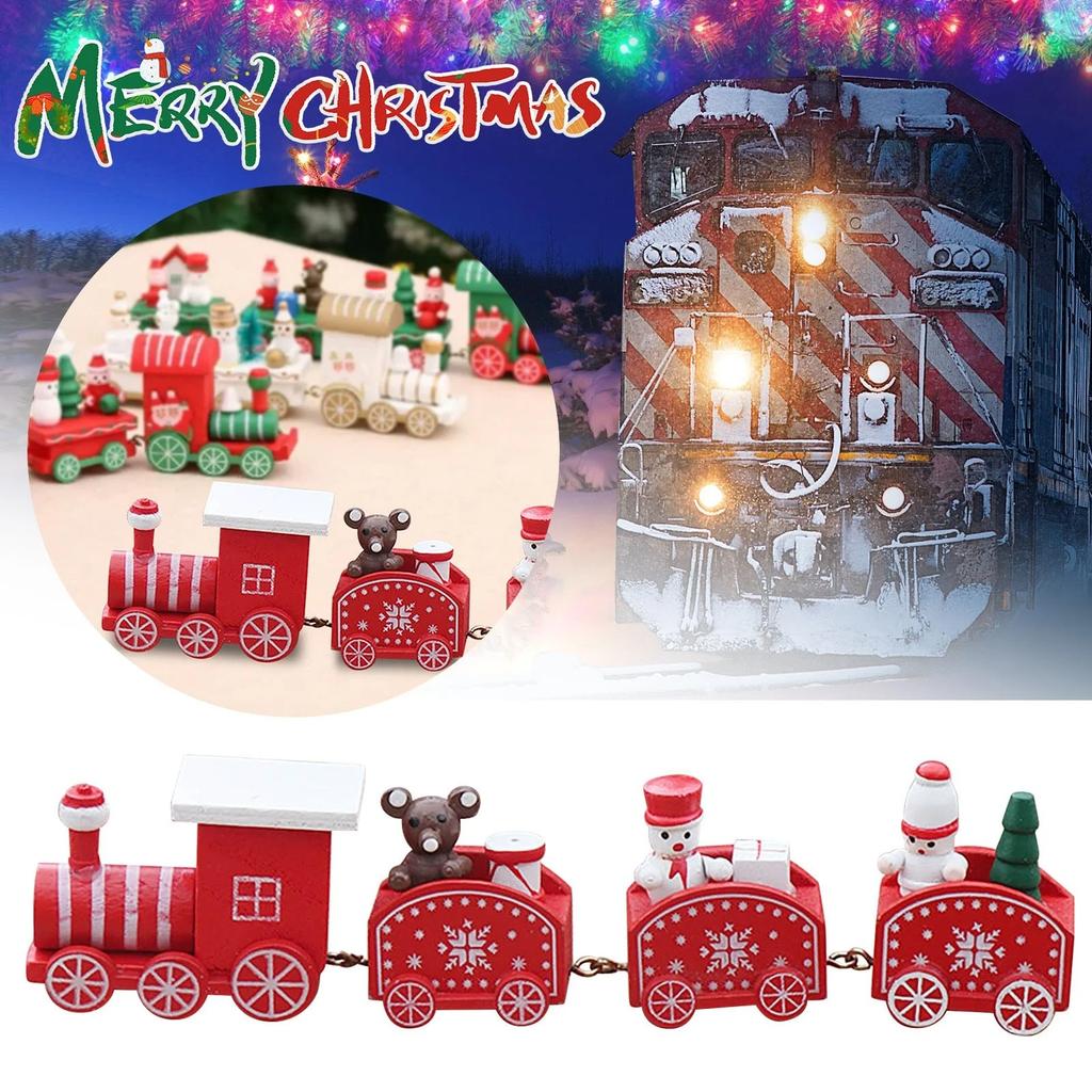 Christmas Wooden Four-Section Train Track Decoration Children's Toy Gift