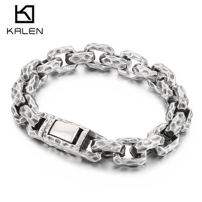 Personalized Design Hammered Titanium Steel Jewelry, Locomotive Stainless Steel Men'S Square Bracelet