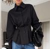 Women's Vintage Palace Style 100% Cotton Shirt Lapel Long Sleeve Pleated Waist Slim Fit Elegant Commuter Blouse
