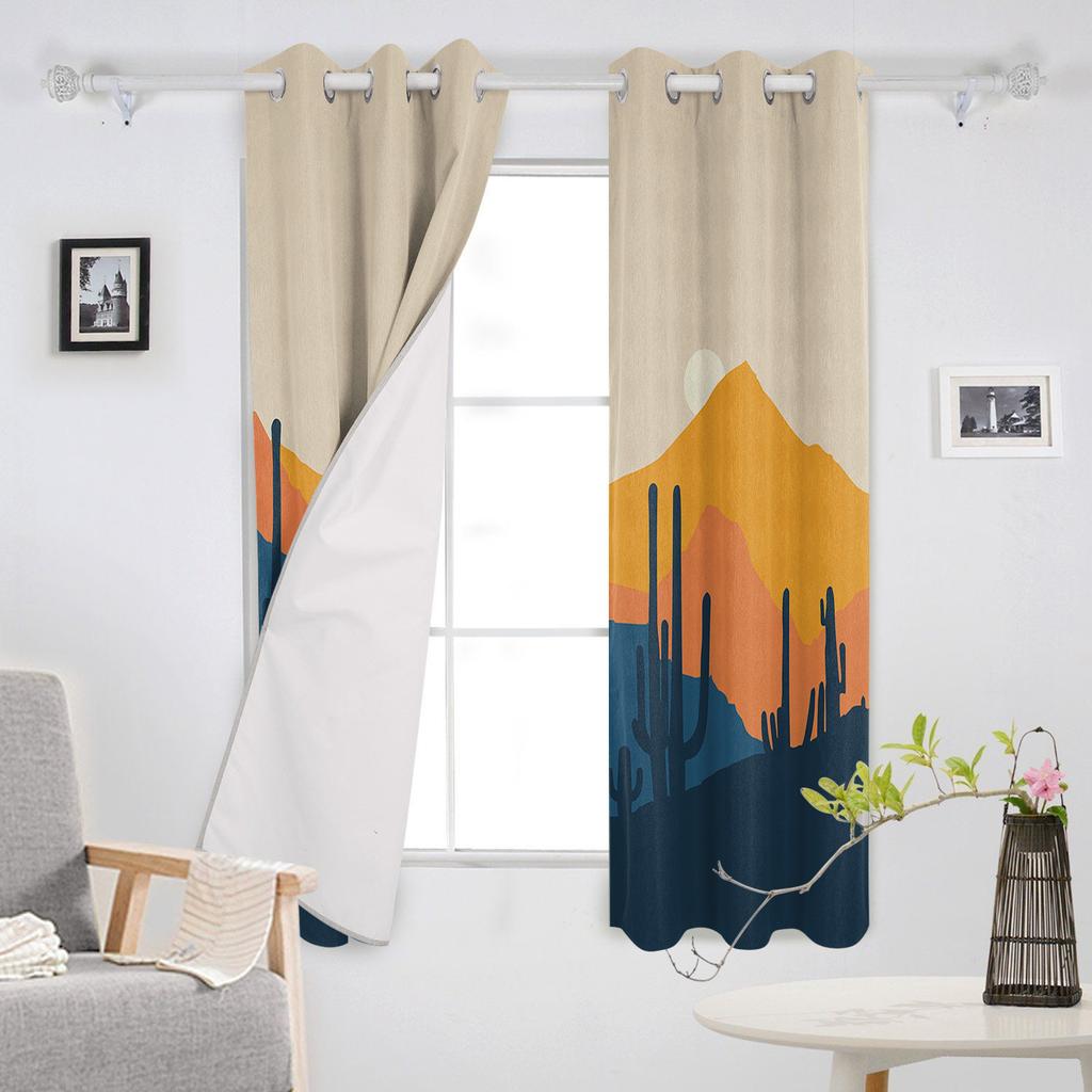 Cartoon Mountains Cactus Desert Sun Blackout Curtains For Bedroom Blinds Drapes Window Curtains For Living Room High Shading