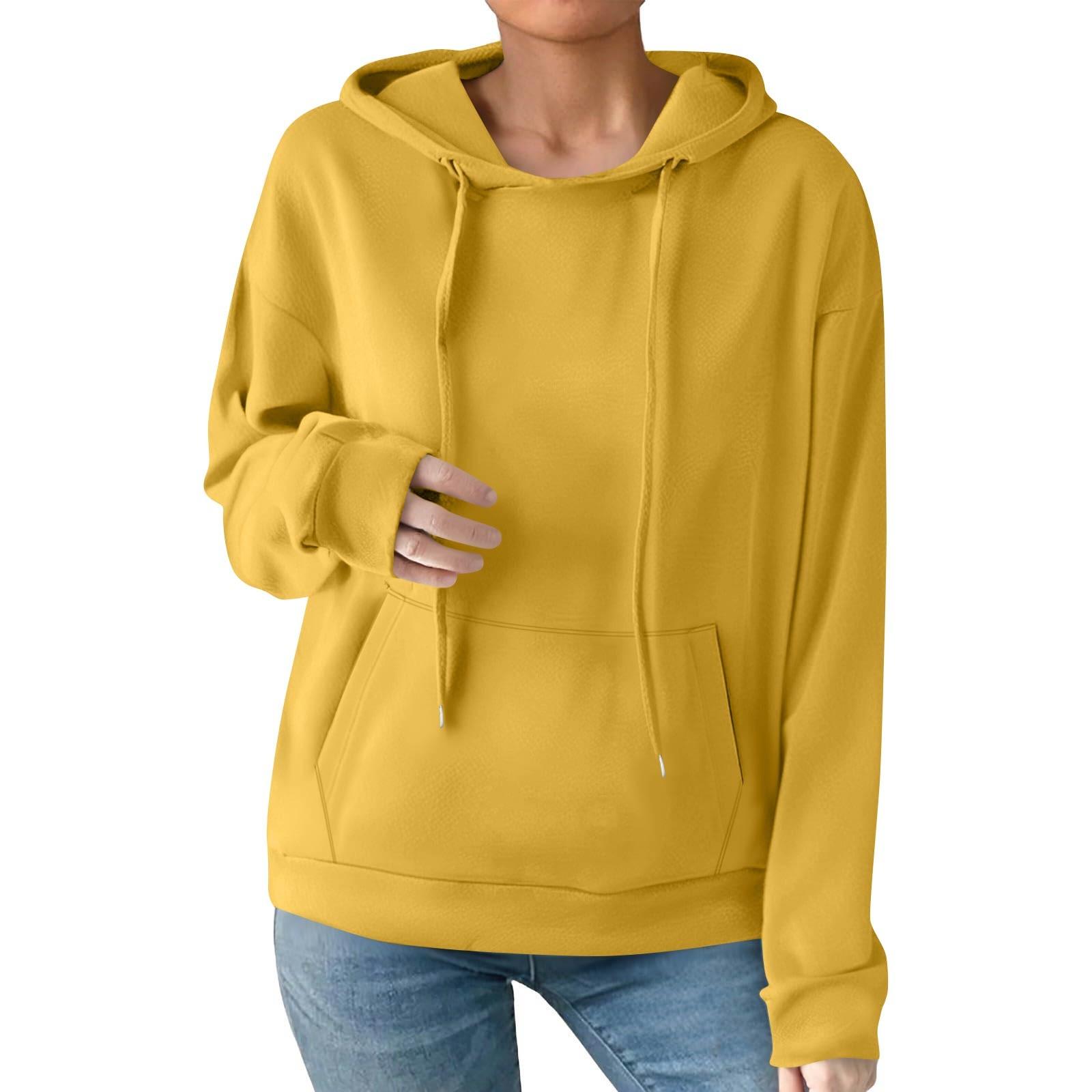 

Женская модная повседневная толстовка с капюшоном, однотонная, с карманом, с длинным рукавом XXL жёлтый