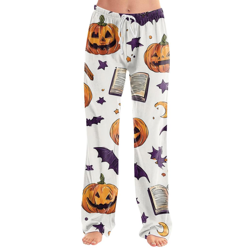 Women's Drawstring Halloween Printed Pants Casual Trousers with Elastic Waist