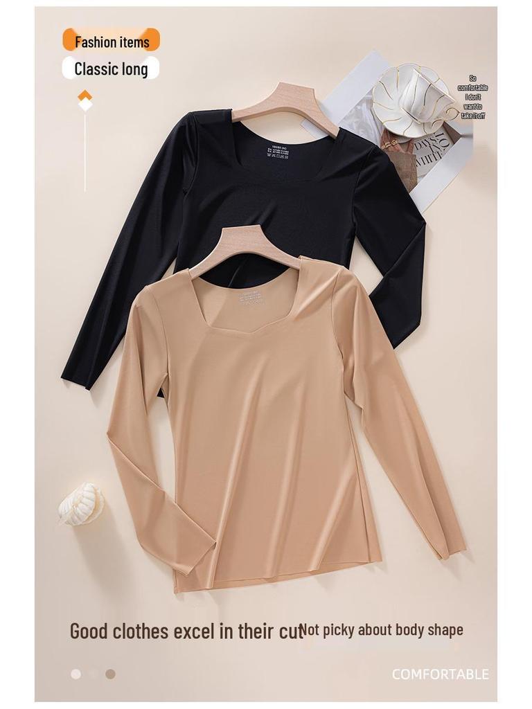 Damska antybakteryjna bielizna termiczna: Bluzka jesienna z długim rękawem, cienka, bez śladu, w dużym rozmiarze