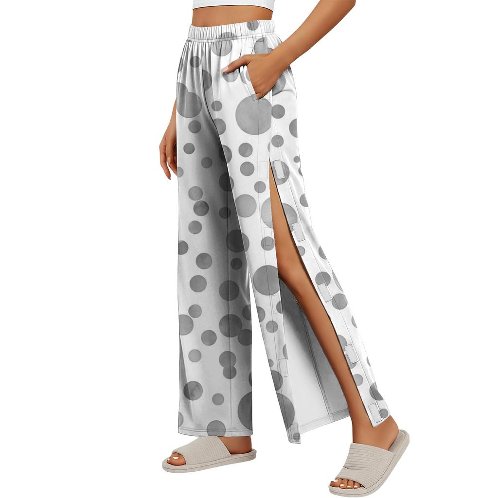 Women's Fashion Side Velcro Closure Easy Open Post Surgery Recovery Care Long Pants with No Pockets Comfortable Fit Soft Fabric