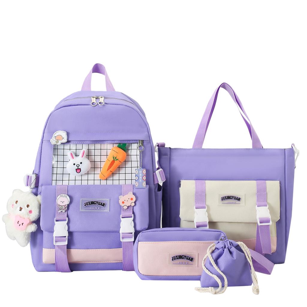 Korean Version of Fashion Trend Casual Large Capacity Foreign Style Versatile Backpack Small Fresh Japanese Four-piece Set Student Schoolbag