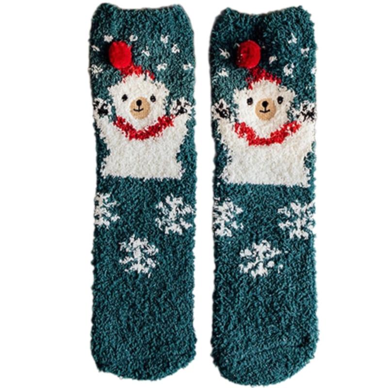 

Женские носки из кораллового флиса, рождественские, с мультяшным рисунком, пушистые носки-тапочки