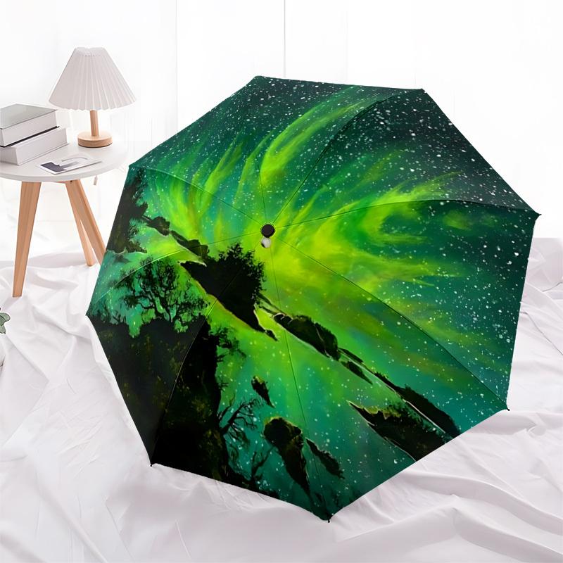 1pc Aurora Landscape Automatic Folding Umbrella, Sturdy And Durable Automatic Folding Umbrella with 8 Ribs, Convenient for Outdoor Use059