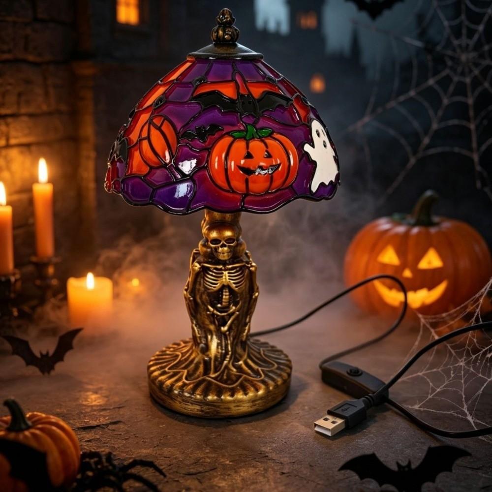 Handcrafted Resin Pumpkin Lamp USB Powered Witch Hat Table Lamp Halloween Table Lamp Office Decor