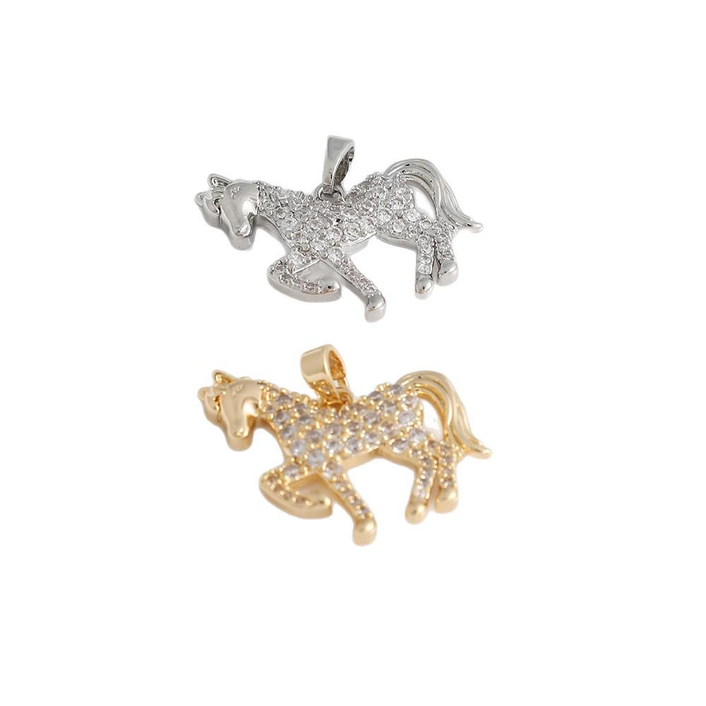 3D Sparkling Diamond Horse Pendant - Gold & Silver Zodiac Animal DIY Jewelry Accessory