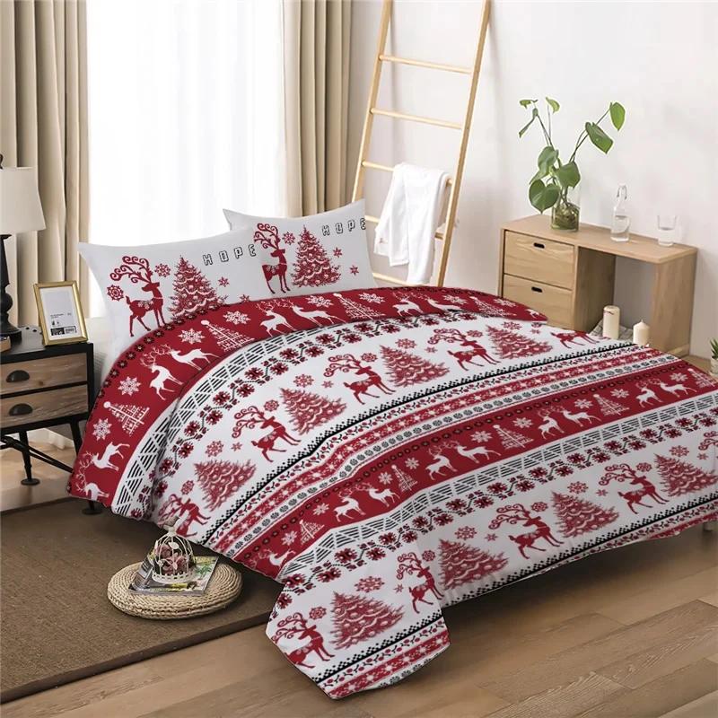 Christmas Duvet Cover Set Snowflake Red Elk Reineer Tree Queen King Double Bedding Set Twin Single Boys Adult New Year Gift
