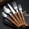 Tableware Set Classic French Design 5pcs Stainless Steel Cutlery with Imitation Wood Handle Dishwasher Safe Flatware Set Rust-Resistant Steak Knives