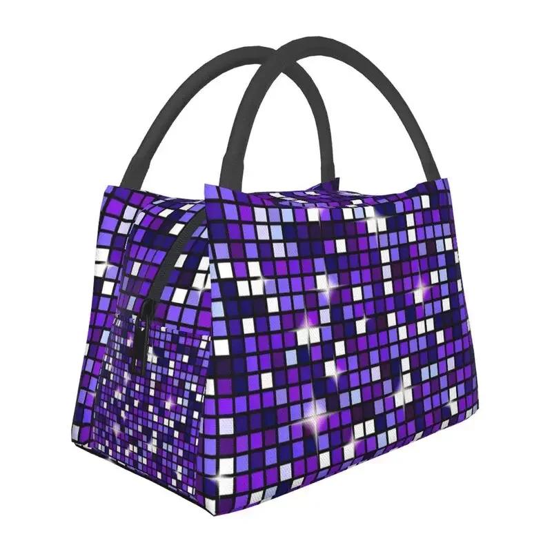 Gold Disco Ball Glitter Insulated Lunch Bags for Women Portable Cooler Thermal Bento Box Outdoor Camping Travel