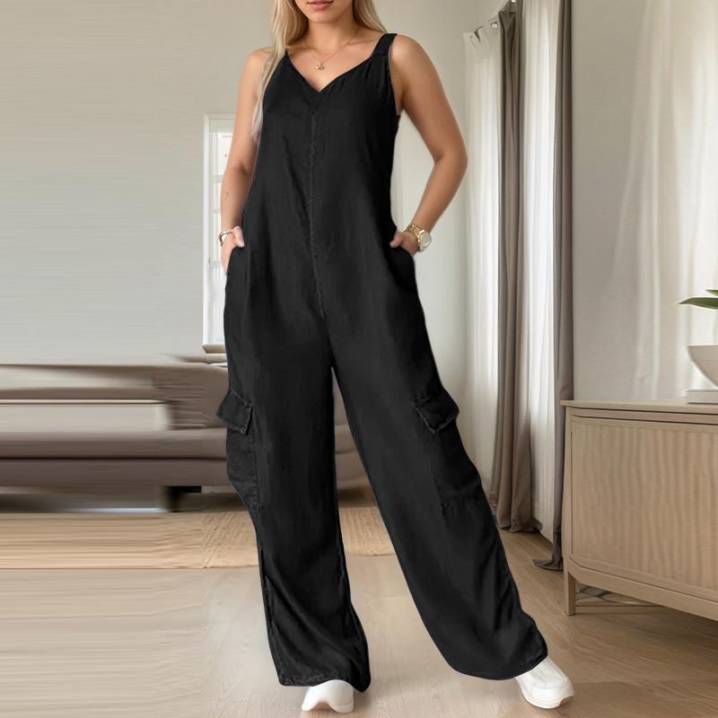 

ZANZEA Women Casual V-Neck Summer Sleeveless Long Jumpsuits Overalls S чорний