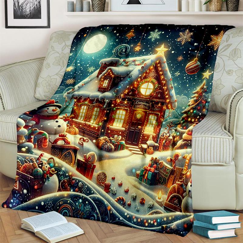 Cartoon Merry Christmas Santa Claus Christmas Tree Festival Gift Blanket,Soft Throw Blanket for Home Bedroom Bed Sofa Cover Kid