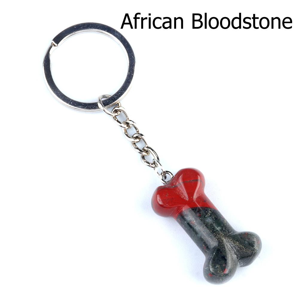 1Pc Reiki Healing Natural Stone Keychain Key Finder Bone Shape Crystal Gemstone Pendant Key Chain for Decor Phones, Bag, Halloween Gifts 20×34 Mm