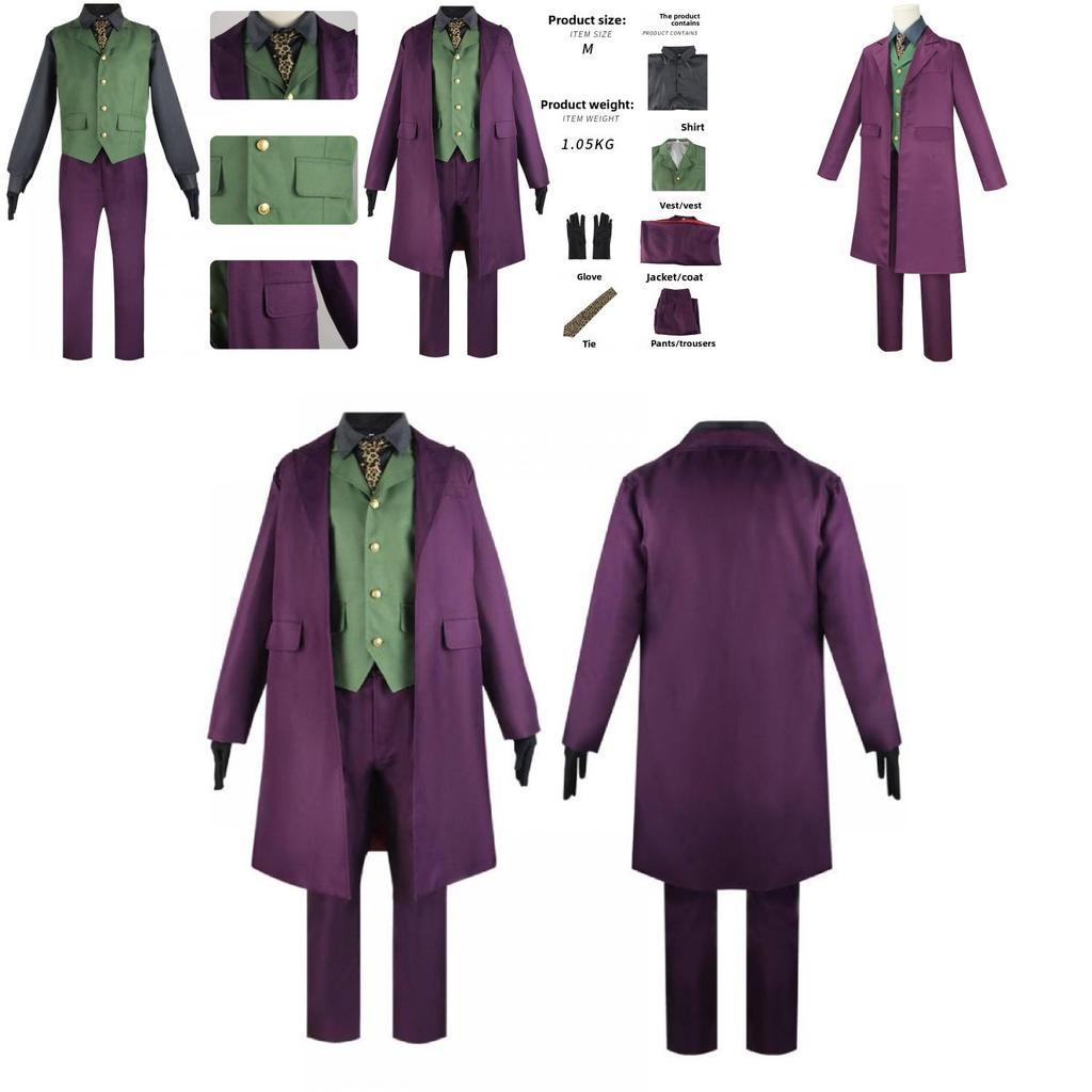 Costume da Cosplay Joker Heath Ledger di Batman Il Cavaliere Oscuro in Tessuto di Poliestere per Feste a Tema Halloween
