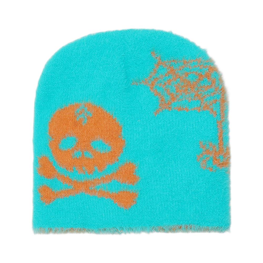 TEMU Warm Cold Hats Men's and Women's Skulls Spider Webs Plush Mink Knitted Hats Halloween