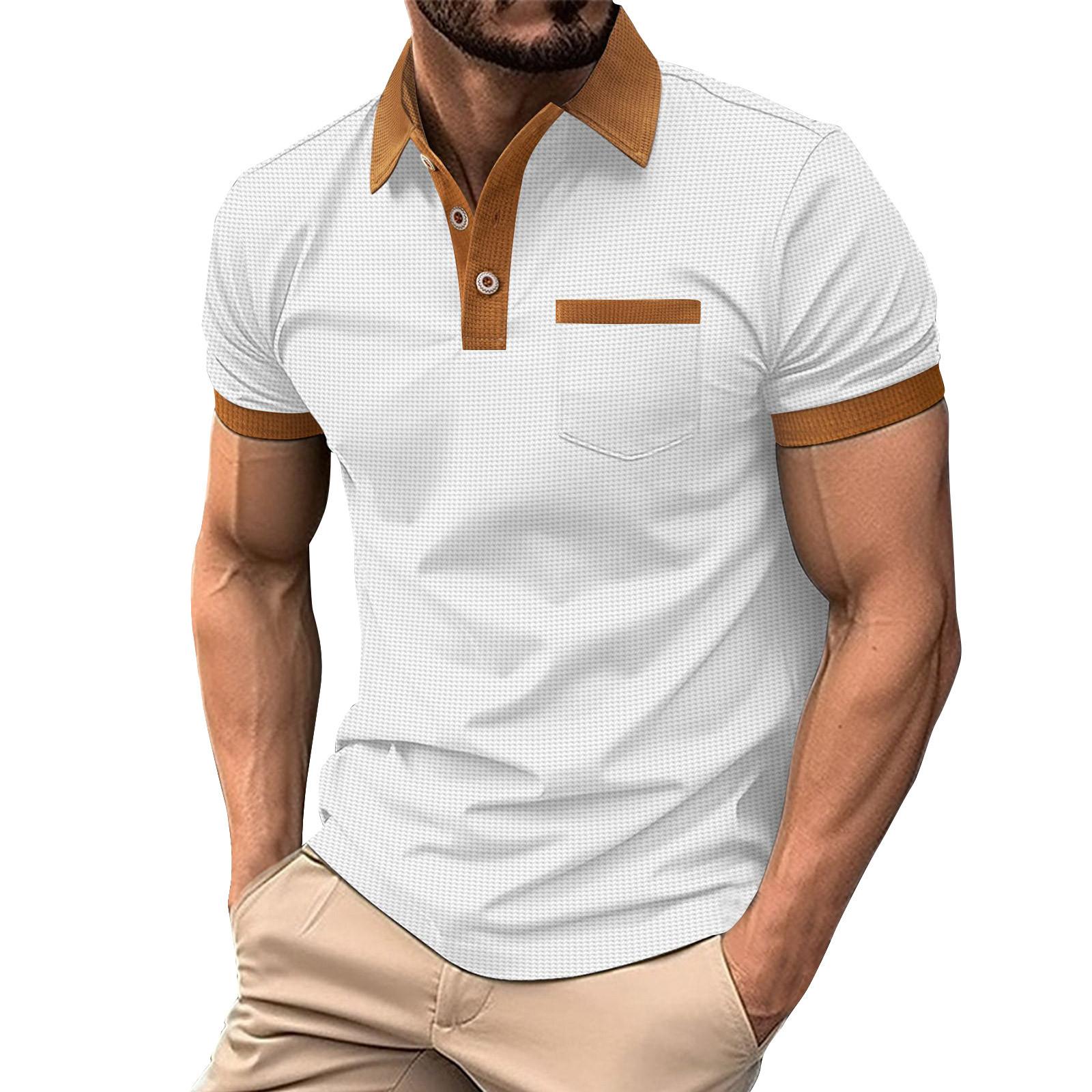

Men Clothes Summer New Fashion Short Sleeve Sport Polo Shirt Men Business Casual Spell Color Golf Polo Shirt Tops 3XL