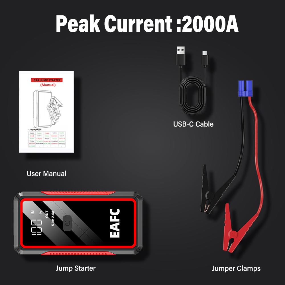 EAFC Jump Starter Power Bank 12V Booster for Car Start 2000A 1000A Battery Quick Charger Portable Auto Starting Device Powerbank