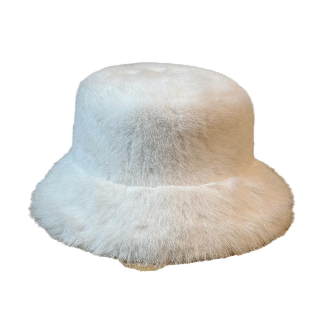 Plüsch Fischerhut Damen Herbst und Winter Warmer Ohrenschutzhut Einfarbig Weiß Plüsch Vielseitig Gesicht Klein Kälteschutzhut