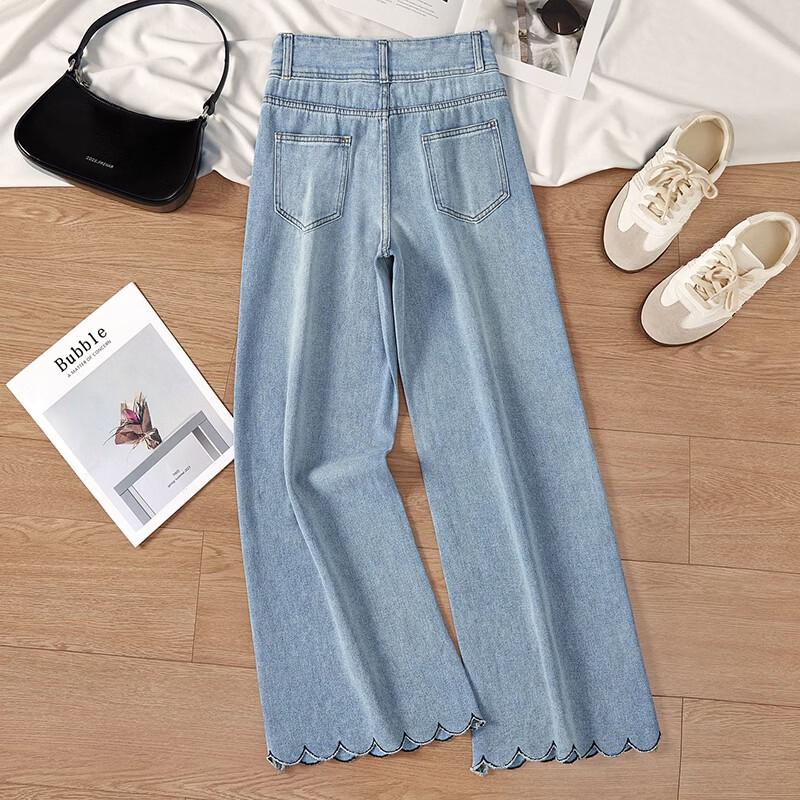 Tachi Women's Hollow-out Embroidered Wide-Leg Denim Pants