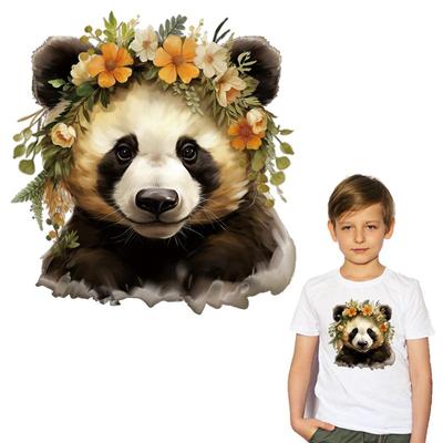 Naszywka do naprasowania Uroczy Panda Z Kwiatami Naklejki Nowy Zmywalny Dodatek do Ubrania DIY Transfer Ciepła Naszywki na Ubrania Prasowanie Termiczne