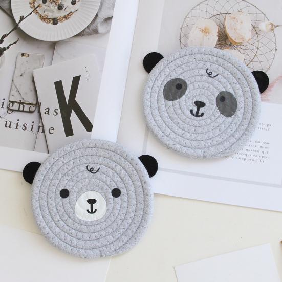 Tea Coaster Non-slip Decorative Rope Anti-scalding Round Hand-Woven Cartoon Bear Cotton Placemat
