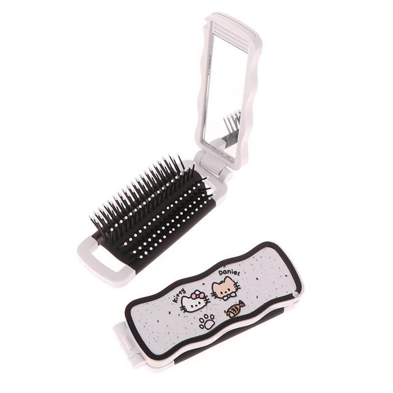 Mini Hair Brush Folding Massage Comb Head Massage Anti-Static Portable Travel Hair Brush Girl Hair Combs With Mirror