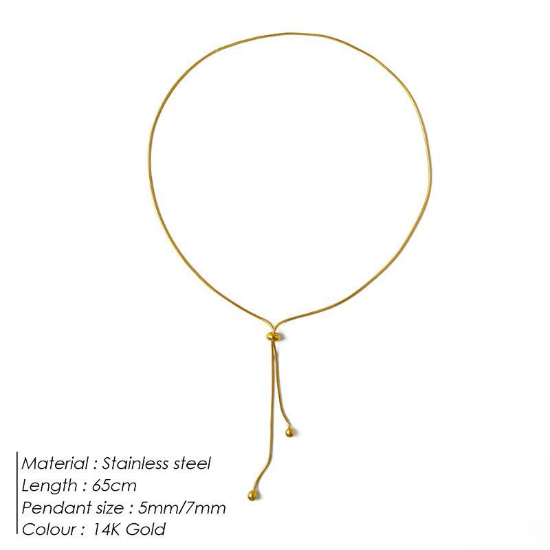 14K Gold Snake Bone Chain Necklace: Minimalist Adjustable Titanium Steel Tassel Choker for Women.