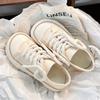 Fashion Women's canvas sneakers spring new fashion lace up thick soled round toe white casual simple comfortable non slip flat shoes