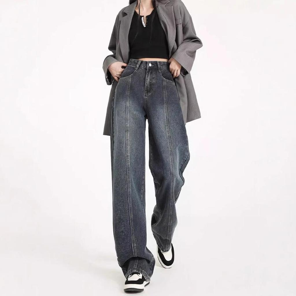 Women's Blue High-Waist Wide-Leg Jeans - Spring/Summer Floor-Length