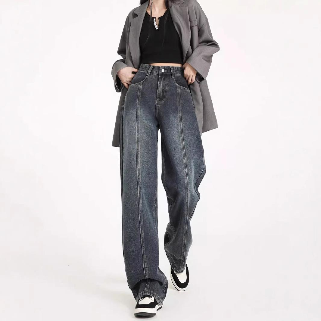 

Women s Blue High-Waist Wide-Leg Jeans - Spring/Summer Floor-Length XS