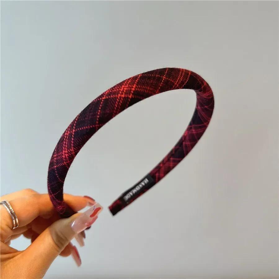 Elegante Geruite Bezel Haarband voor Vrouwen Retro Hoofdband Meisjes Vintage Hoepel voor Vakantiefeest Haarelastiekjes Accessoires rood