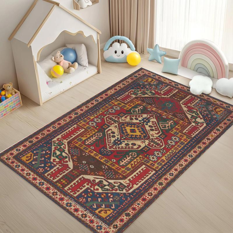 Red Geometric Persian Rug Carpet Mat Non-Slip for Living Room Bedroom Traditional Home Decor Bedroom Decor 40x60cm