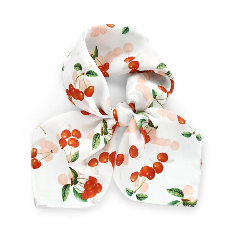 White cherry 100% natural silk scarf women square scarves crepe de chine silk shawl luxury gift headband wrap handkerchief
