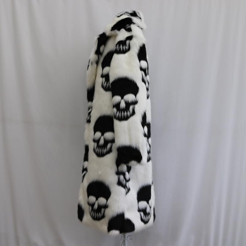 Herren Pelzmantel Anzugkragen Knopf Langer Mantel Imitation Nerzhaar Trench Europäischer und Amerikanischer Persönlichkeitstrend Totenkopf