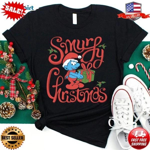The Smurfs A Jolly Christmas Have A Smurfy Christmas T-Shirt Gifts S-5XL 2XL