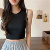 Green Knit Tank Top Sleeveless Short Women's Crop Top Solid Color Inner Wear Outer Skinny Short Vest Korean Fashion