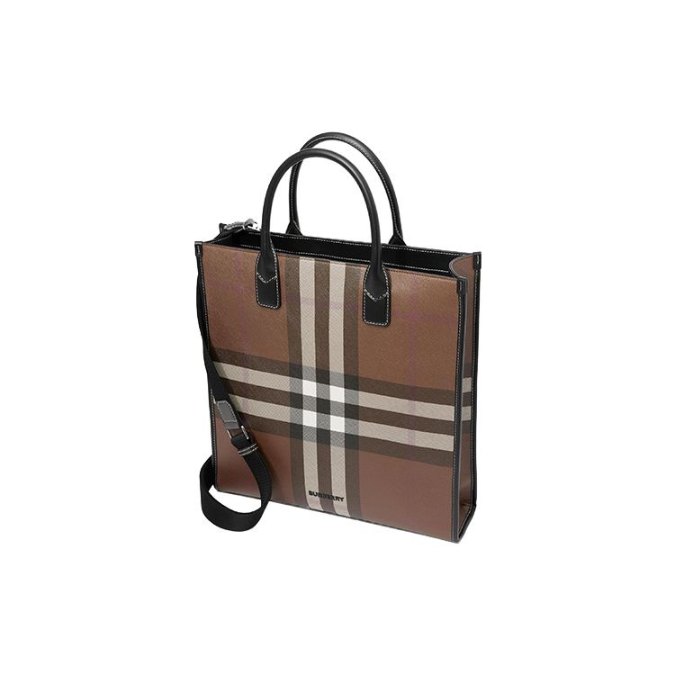 Burberry Exaggerated Check Slim Vertical Denny Tote Dark Birch Brown/Black Men Tote_bags 80644451