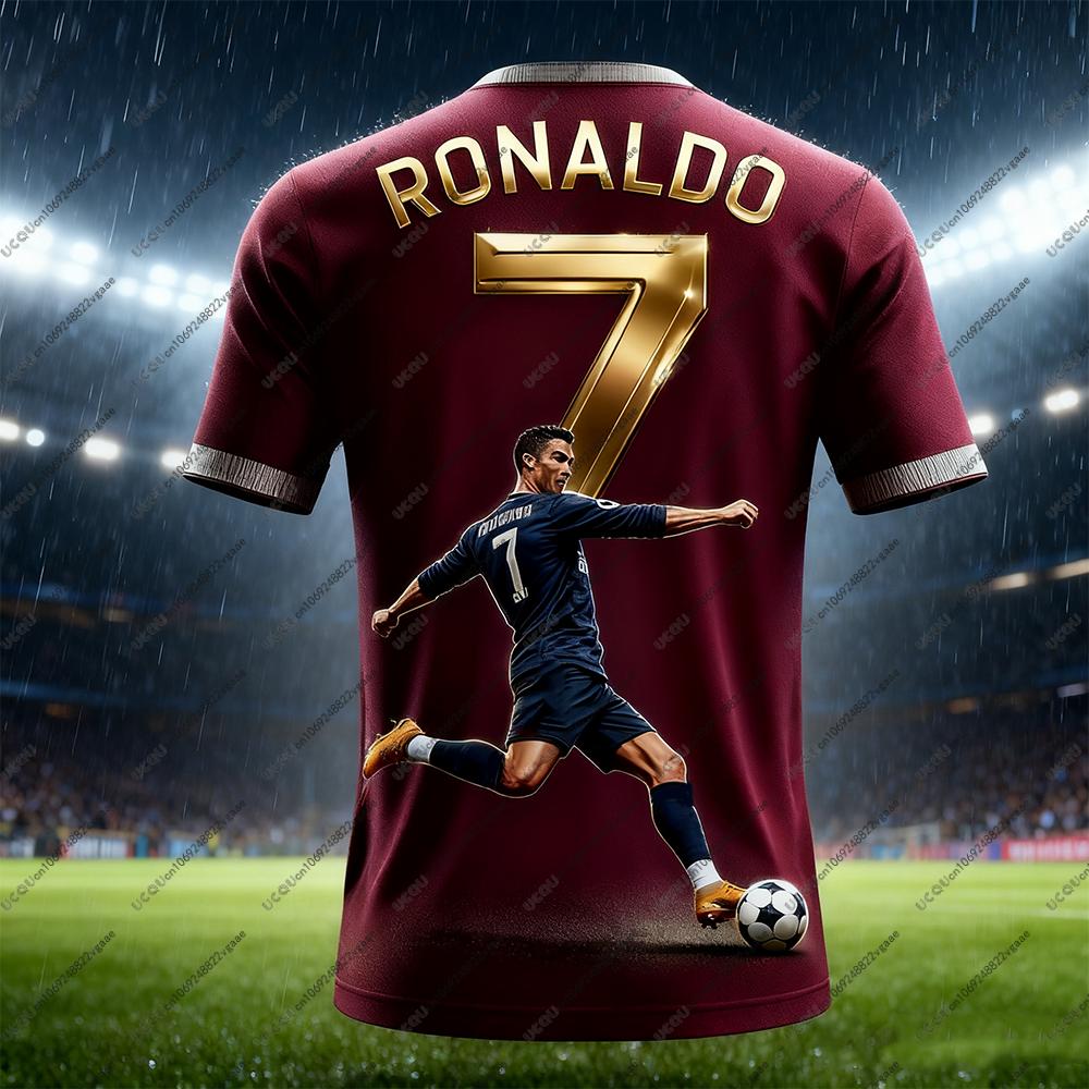 Sèche Rapidement Maillot de Football T-shirt Homme Enfant Garçon Haut Street Garçon Sport Graffiti Cristiano Ronaldo 7 Cadeau Haut Football Décontracté T-shirt