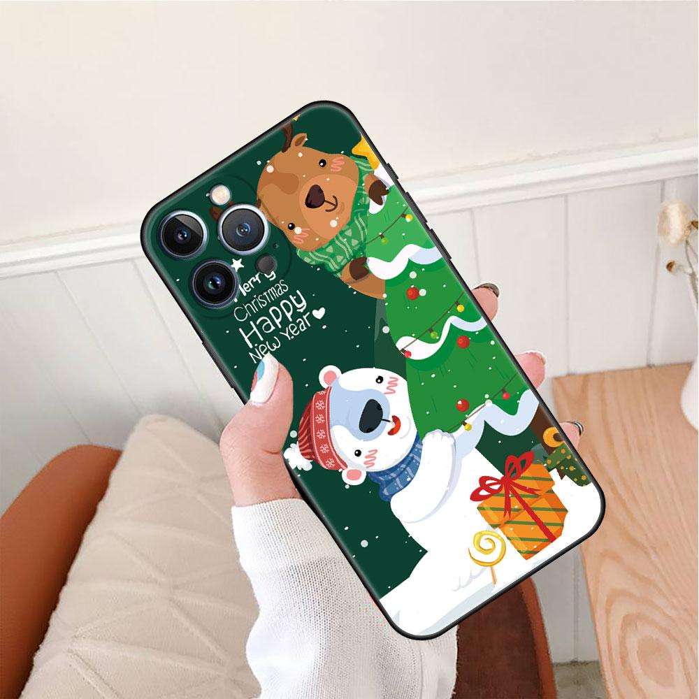 Carcasă de telefon moale cu model om de zăpadă de Crăciun pentru Apple iPhone 14 11 13 12 Pro 7 XR X XS Max 8 Plus 6 6S 14Pro, neagră