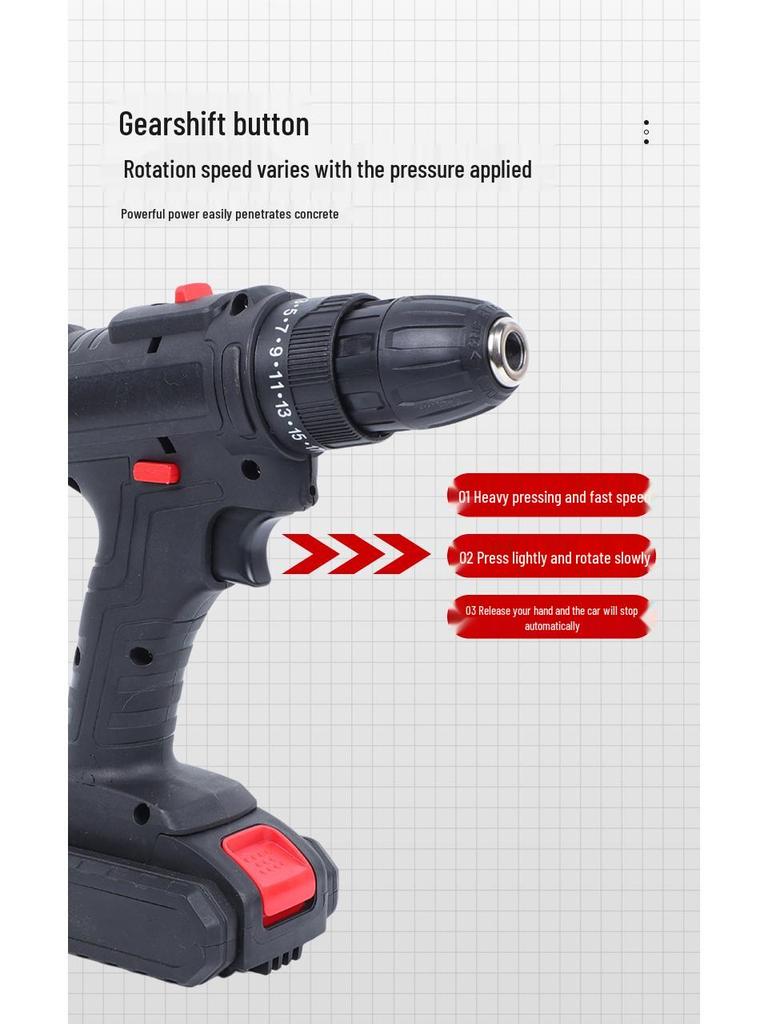 Rechargeable Brushless Lithium Electric Power Drill with Impact Drilling for Household and Screwdriver Functions