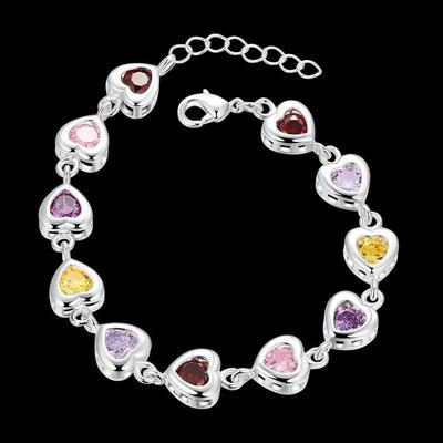 Schmuck vergoldet 925 Silber farbige Stein Zirkon herzförmigen Damen Armband Schmuck