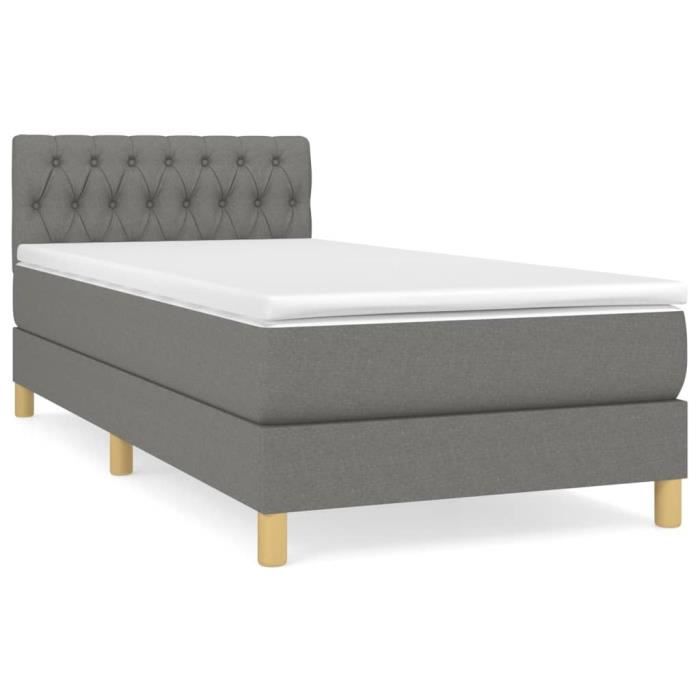 3140818 vidaXL Lit à sommier tapissier et matelas Gris foncé 90x190 cm Tissu