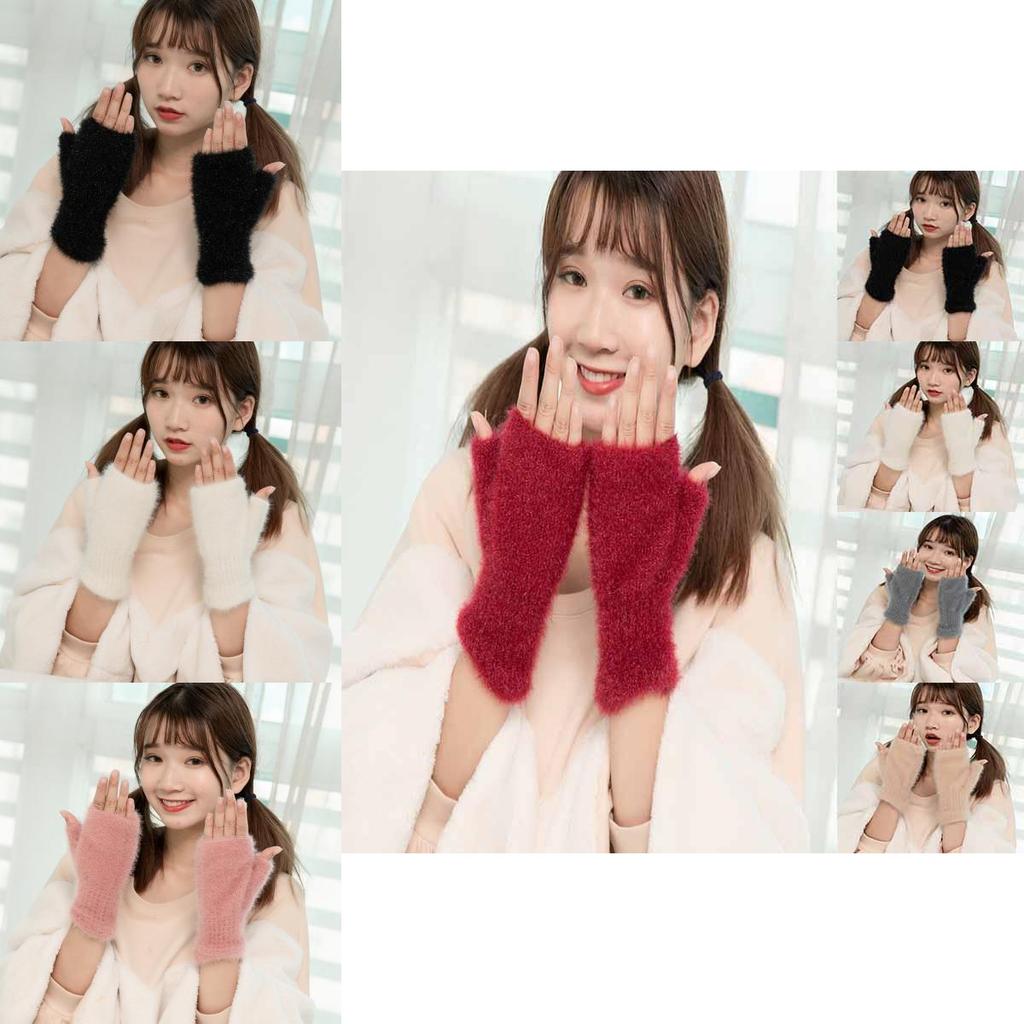 Stylish Womens Knit Faux Cashmere Winter Gloves Thick Warm Half Finger Comfort