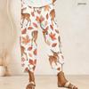 Women Plus Size Loose Fawn Maple Leaf Printed Cross Hem Cropped Pants