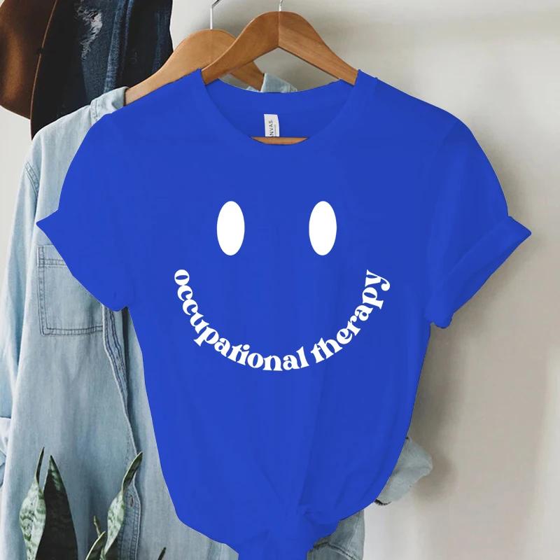 Womens Clothing Occupational Therapy Smile Face Graphic Short Sleeves Casual High Street Summer Tshirts Fashion T Shirt FeUnisex